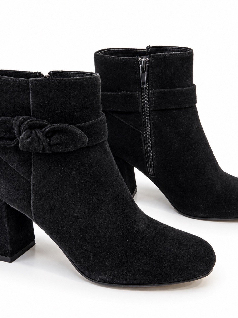 Bella Vita Black Suede Leather Bow Ankle Boots Block Heel Size 8M